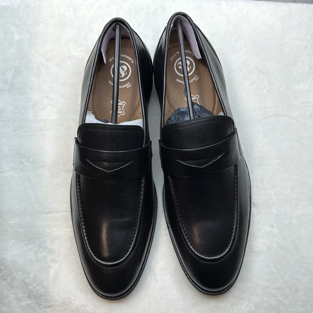 Thomas & Vine Mens Bishop Classic Penny Loafer- Black Leather- Size 11